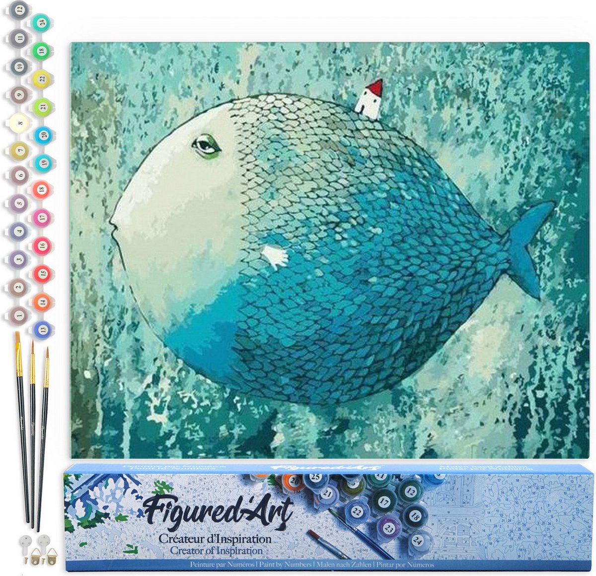 FiguredArt Schilderen op Nummer Volwassenen canvas Artistieke Vis - Handwerk acrylverf Kit DIY Compleet - 40x50cm zonder frame